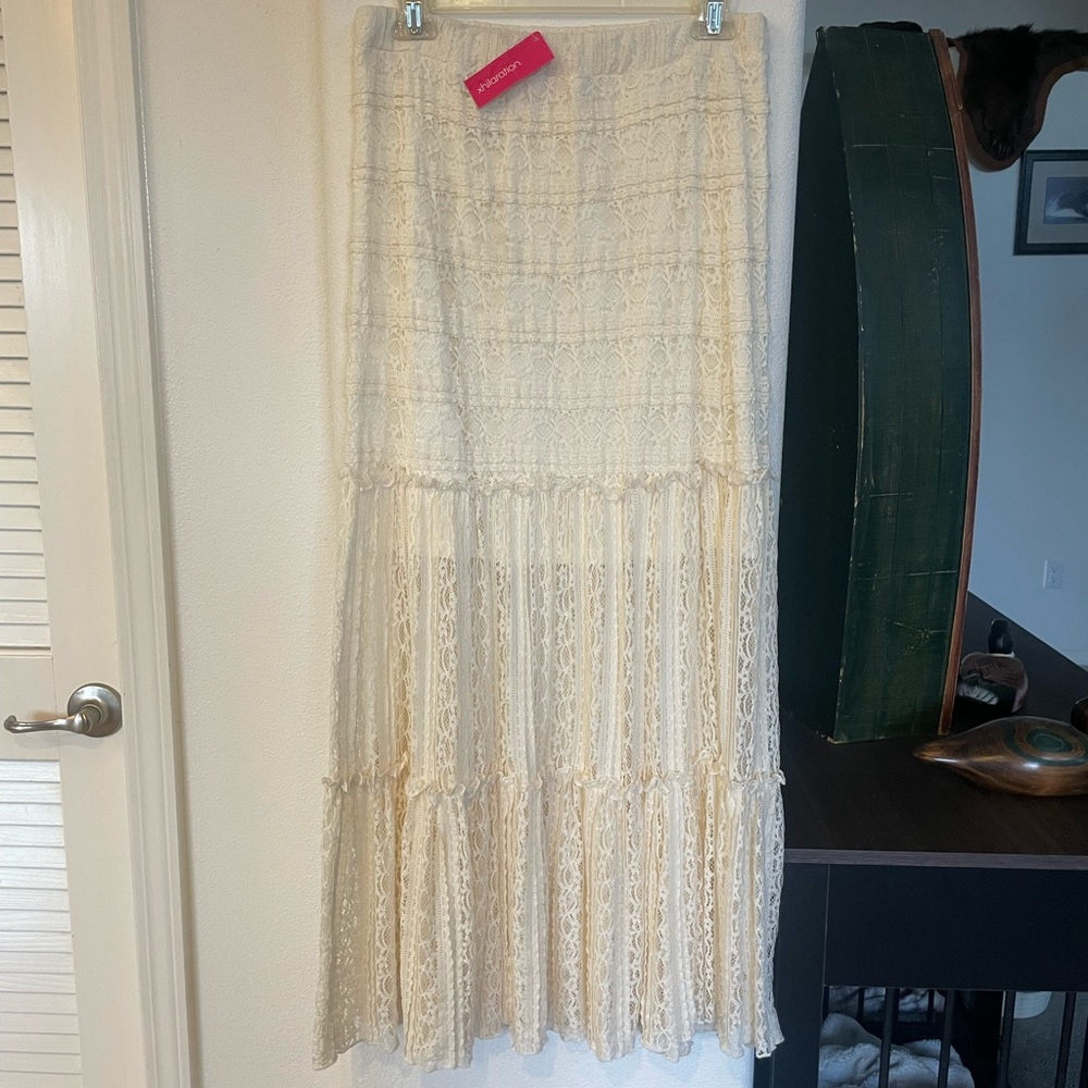 Xhilaration Cream Lace Tiered Maxi Skirt